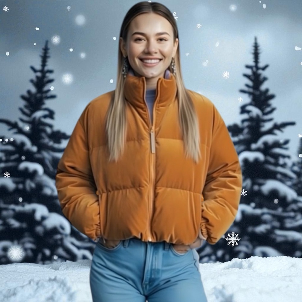 Fabletics gold velvet puffer coat - Picture 7 of 8